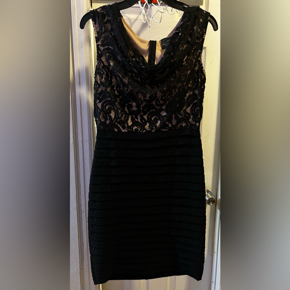 Adrianna Papell black lace bodycon dress